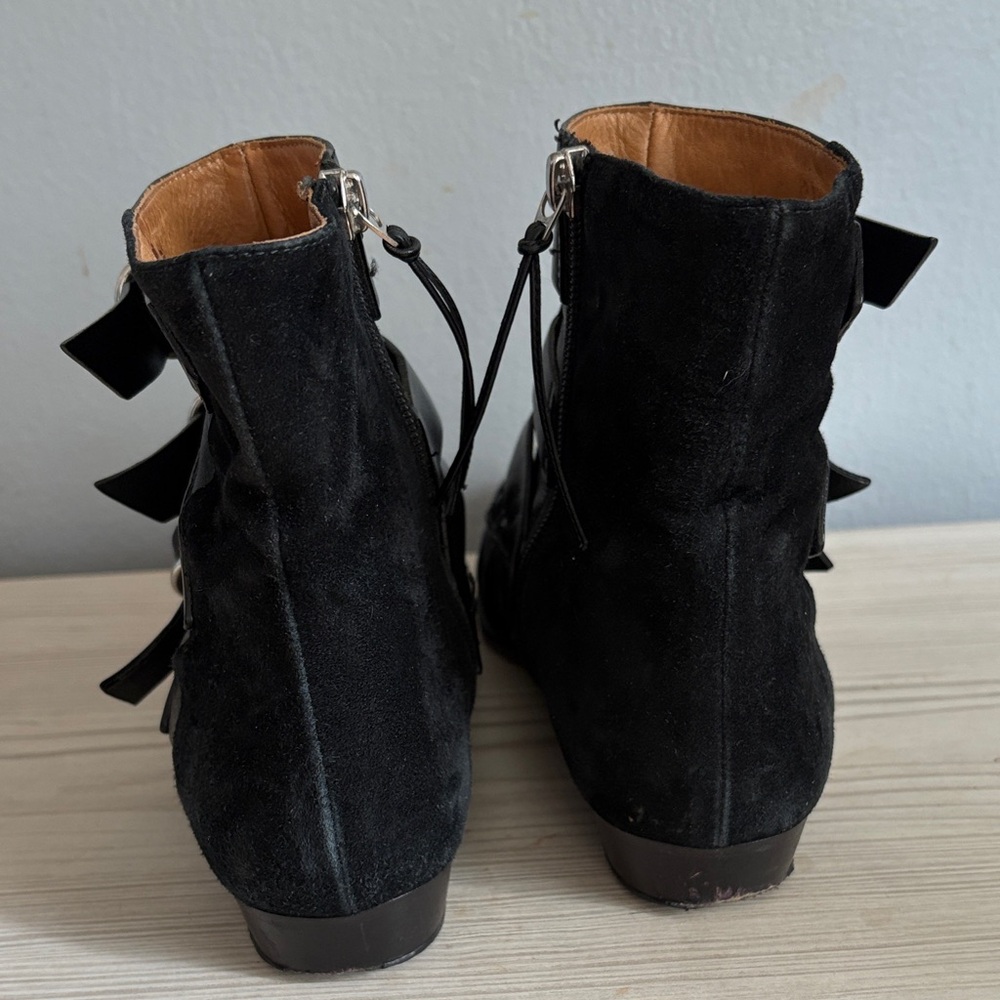 Isabel Marant Black Leather & Suede Buckle Ankle Boots - Picture 6 of 6